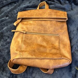Faux Leather Tan Backpack Convertible Tote Bag